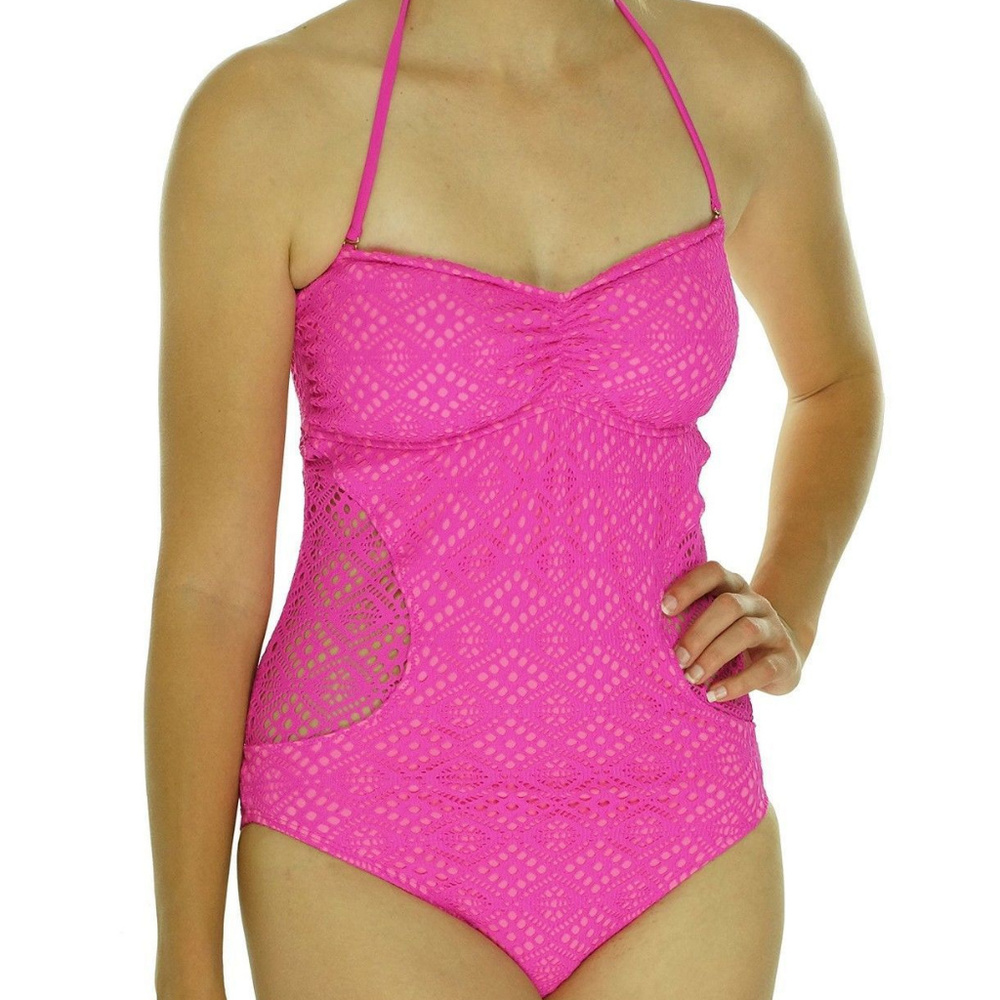 CALIFORNIA WAVES PINK ILLUSION CROCHET SWIMSUIT